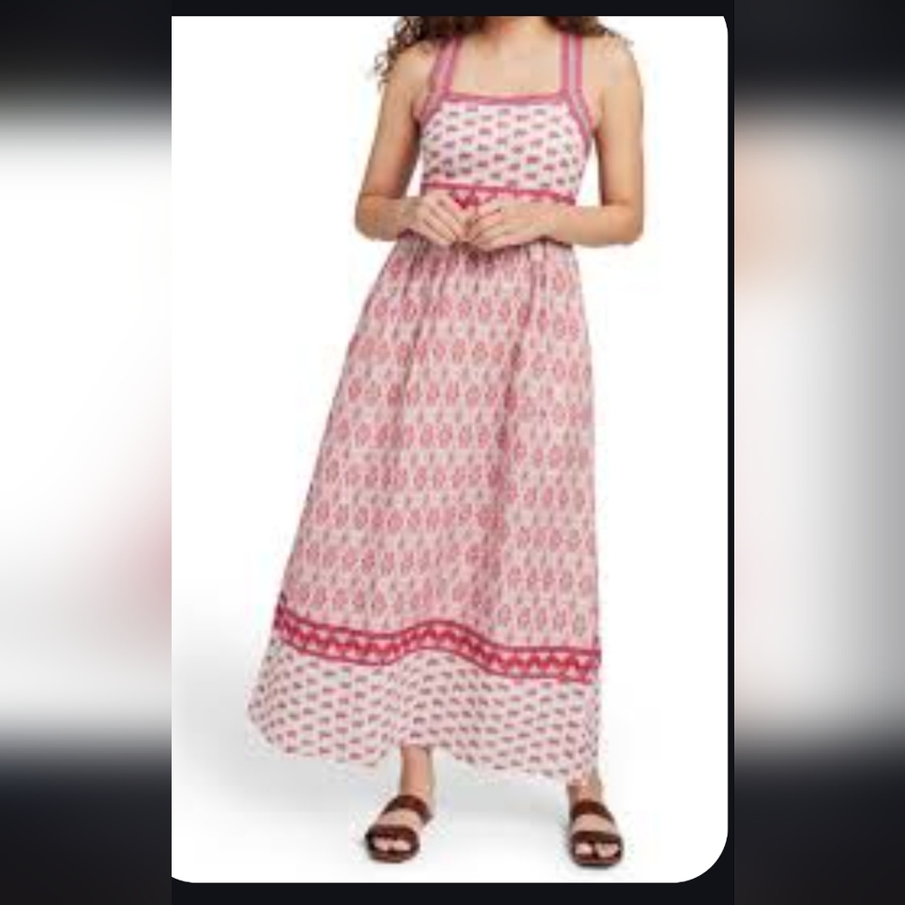 Faherty Pink and White Printed Maxi Dress